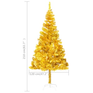 Pom de Crăciun artificial cu suport, auriu, 210 cm, PET - Img 5