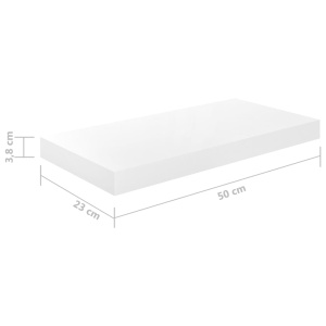 Raft de perete suspendat, alb extralucios, 50x23x3,8 cm, MDF - Img 9