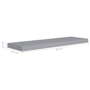 Raft de perete suspendat, gri, 80x23,5x3,8 cm, MDF - Img 9