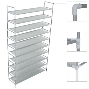 Raft incălțăminte 10 etajere, metal și textil nețesut, argintiu - Img 3