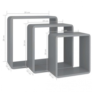 Rafturi cub de perete, 3 buc., gri, MDF - Img 11