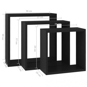 Rafturi cub de perete, 3 buc., negru, MDF - Img 10