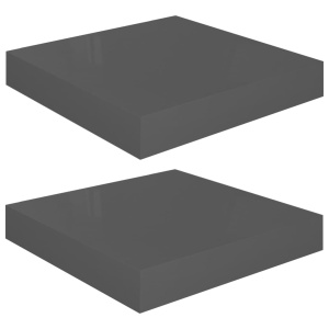 Rafturi de perete, 2 buc., gri extralucios, 23x23,5x3,8 cm, MDF - Img 2