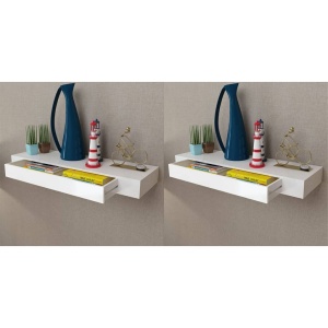 Rafturi de perete suspendate cu sertare, 2 buc., alb, 80 cm