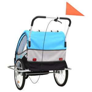 Remorcă bicicletă &amp; cărucior copii 2-in-1, albastru și gri - Img 4