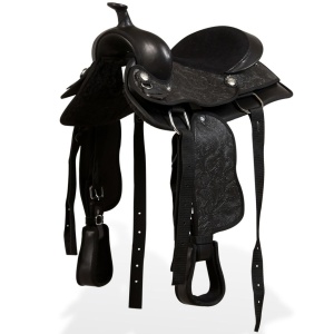 Șa Western, căpăstru &amp; pieptar, piele naturală, 12", negru