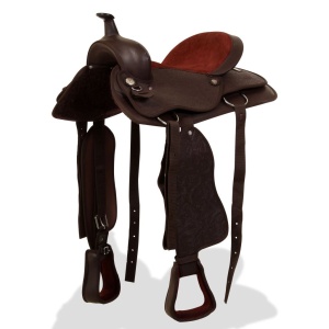Șa Western, căpăstru &amp; pieptar, piele naturală, 17", maro