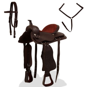 Șa Western, căpăstru &amp; pieptar, piele naturală, 17", maro - Img 2