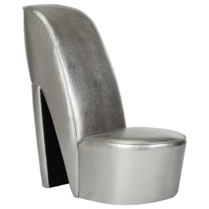 Scaun, design toc inalt, argintiu, piele ecologică