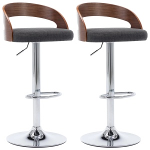 Scaune de bar, 2 buc, gri inchis, material textil &amp; lemn curbat