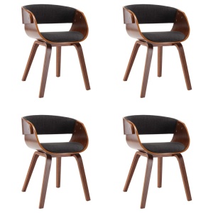 Scaune de bucătărie, 4 buc, gri, lemn curbat și material textil - Img 2
