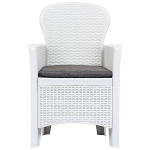 Scaune de grădină cu perne, 2 buc., alb, plastic, aspect ratan - Img 4