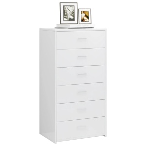 Servantă cu 6 sertare, alb extralucios, 50 x 34 x 96 cm, PAL - Img 3