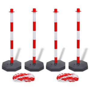 Set 4 stâlpi de blocare & 2 lanțuri de plastic, 10 m