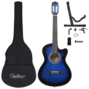 Set chitară acustică occidentală 12 piese 6 corzi albastru 38" - Img 2