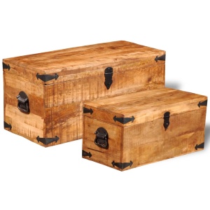 Set cufere de depozitare, 2 piese, lemn mango nefinisat - Img 4