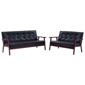 Set de canapele, 2 piese, negru, piele ecologică - Img 2