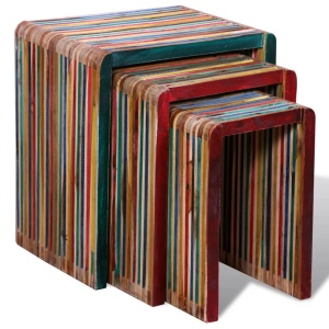 Set de mese suprapuse 3 piese, lemn de tec reciclat, multicolor - Img 3