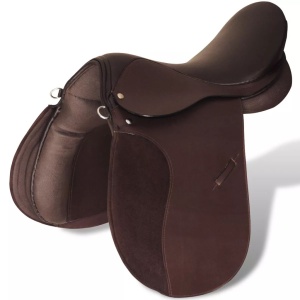 Set echitație cu șa 40,6 cm din piele naturală Maro - Img 8