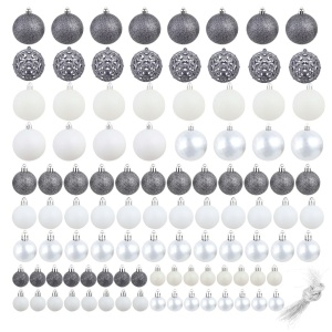 Set globuri de Crăciun 100 de piese, 6 cm, alb/gri - Img 3
