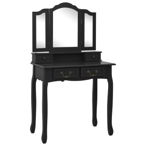 Set masă toaletă cu taburet negru 80x69x141 cm lemn paulownia - Img 3