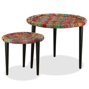 Set măsuțe cafea, 2 buc., detalii chindi impletite, multicolor
