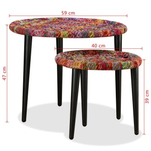 Set măsuțe cafea, 2 buc., detalii chindi impletite, multicolor - Img 10