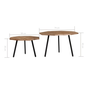 Set măsuțe de cafea, 2 piese, lemn de tec reciclat, hexagon - Img 6