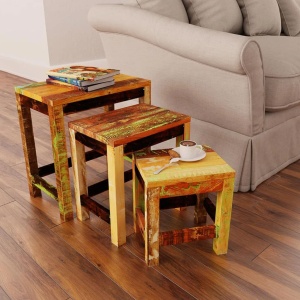Set mese suprapuse, 3 piese, vintage, lemn reciclat - Img 2