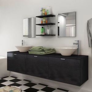 Set mobilier baie 10 piese cu chiuvete și robinete incluse, Negru