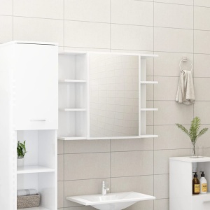 Set mobilier baie, 3 piese, alb extralucios, PAL - Img 8
