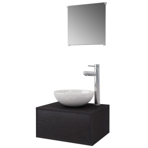 Set mobilier baie 4 piese cu chiuvetă și robinet incluse, Negru - Img 2