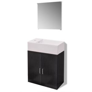 Set mobilier baie format din 3 piese cu chiuvetă inclusă, Negru - Img 2
