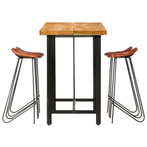 Set mobilier bar 5 piese lemn masiv sheesham &amp; piele naturală - Img 3