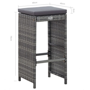 Set mobilier bar de grădină cu perne, 7 piese, gri, poliratan - Img 11
