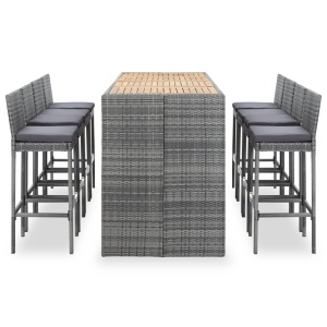 Set mobilier bar exterior 9 piese gri poliratan și lemn acacia - Img 2