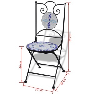 Set mobilier bistro, 3 piese, albastru/alb, plăci ceramice - Img 11