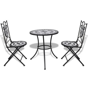 Set mobilier bistro, 3 piese, negru/alb, plăci ceramice - Img 2