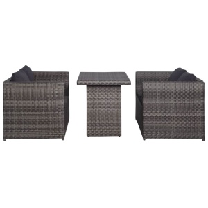 Set mobilier bistro cu perne, 3 piese, gri, poliratan - Img 3