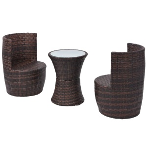 Set mobilier bistro cu perne, 3 piese, maro, poliratan - Img 4