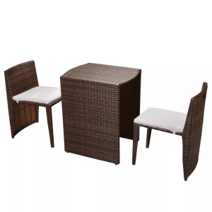 Set mobilier bistro cu perne, 3 piese, maro, poliratan - Img 2