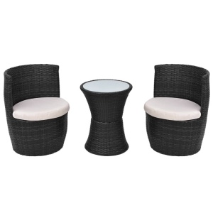 Set mobilier bistro cu perne, 3 piese, negru, poliratan - Img 2