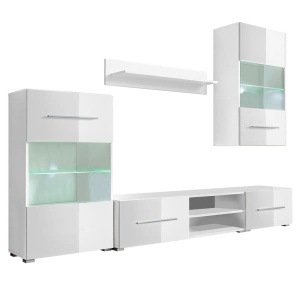 Set mobilier comodă TV de perete, 5 piese, iluminare LED, alb - Img 2