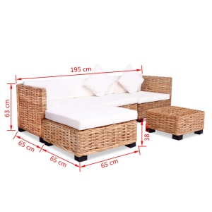 Set mobilier cu canapea 14 piese, culoare naturală, ratan - Img 9