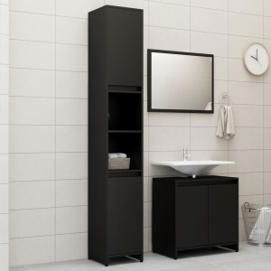 Set mobilier de baie, 3 piese, negru, PAL