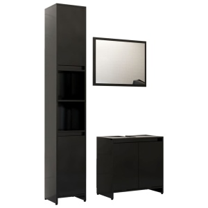 Set mobilier de baie, 3 piese, negru, PAL - Img 2