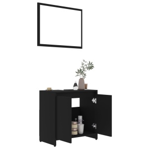 Set mobilier de baie, 3 piese, negru, PAL - Img 5