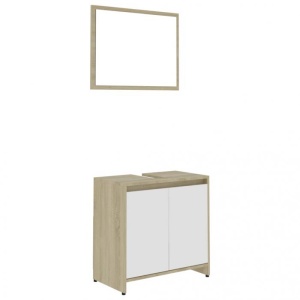 Set mobilier de baie, alb și stejar Sonoma, PAL - Img 2