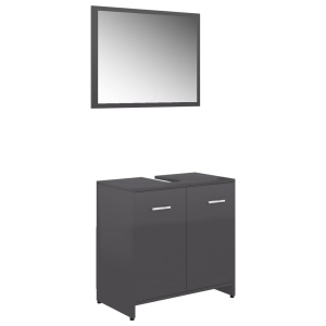 Set mobilier de baie, gri extralucios, PAL - Img 2
