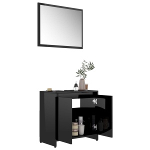 Set mobilier de baie, negru extralucios, PAL - Img 3